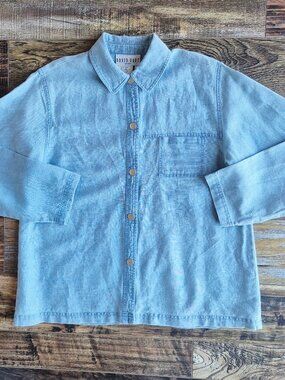 Vintge DAVID DART Sport Linen Blend Chambray Boxy Shirt Snap Pocket